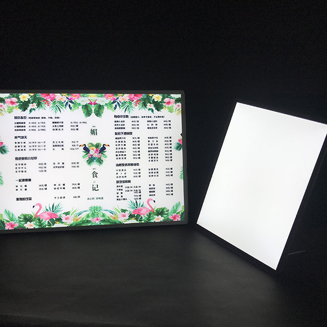 Caja de luz de vidrio con panel LED LGP de aluminio negro A2