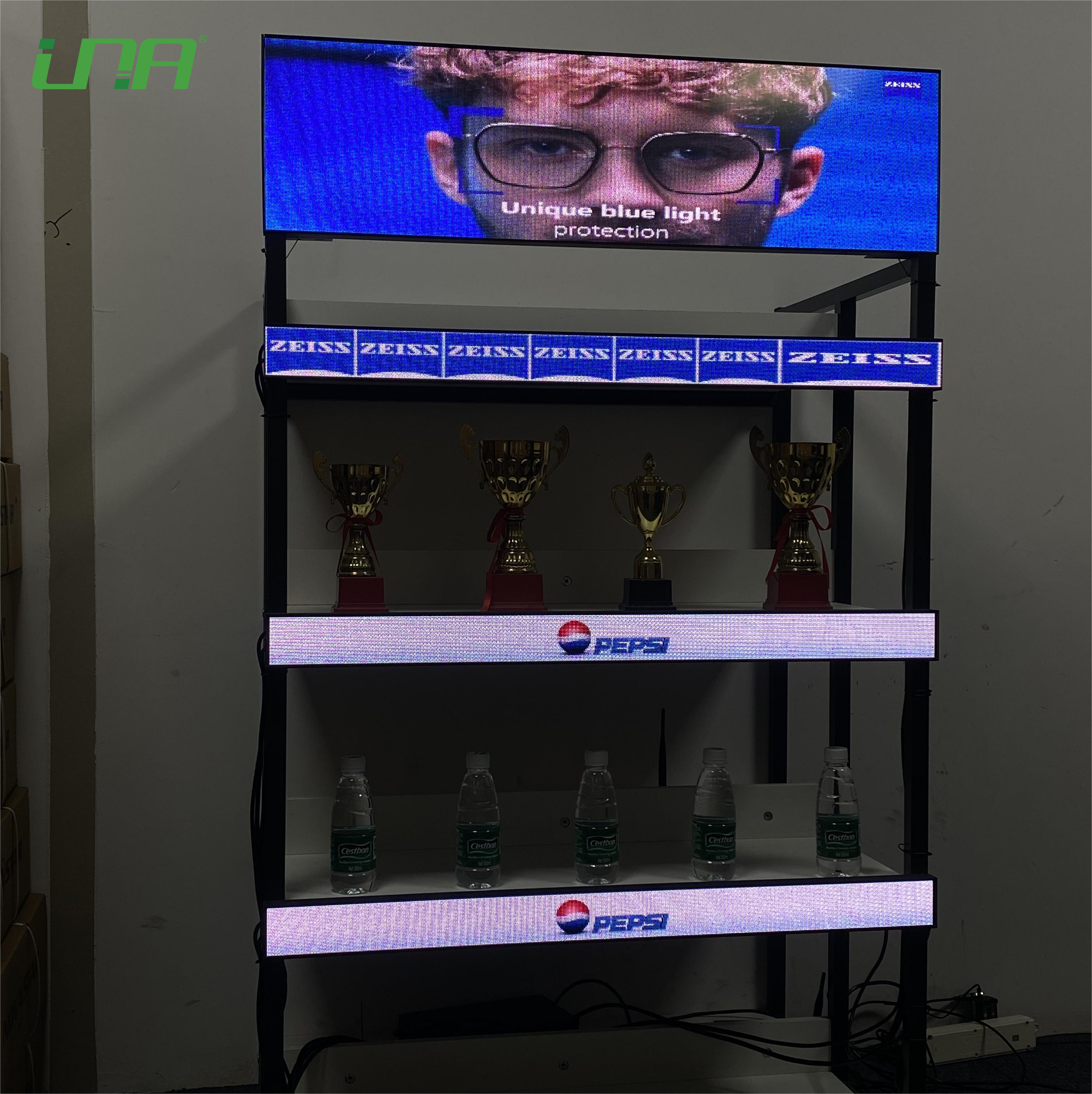 Pantalla de vídeo horizontal interior del estante de exhibición del panel de LED Digital